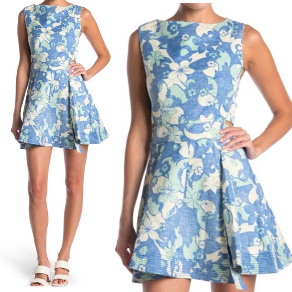 NWT Derek Lam 10 Crosby • Saile Floral 
Cut Out Mini Dress Azure  Blue Size 0